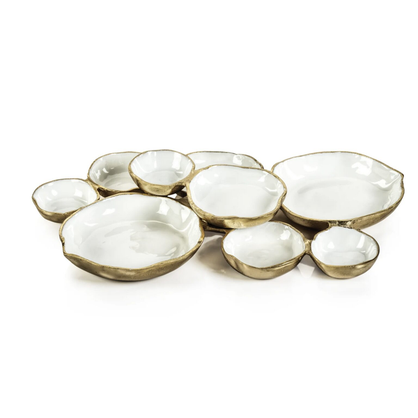 Zodax Cluster of Nine Round Serving Bowls in Gold with White Carats Mcallen, TX