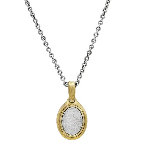 John Varvatos Sterling Silver/Brass Oval Silver Plaque Necklace Carats Mcallen, TX