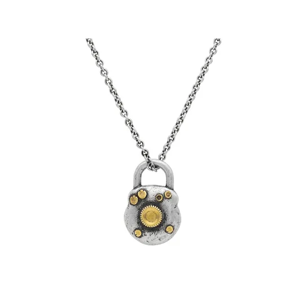 John Varvatos Sterling Silver/Brass Plain Padlock Pendant Necklace Carats Mcallen, TX