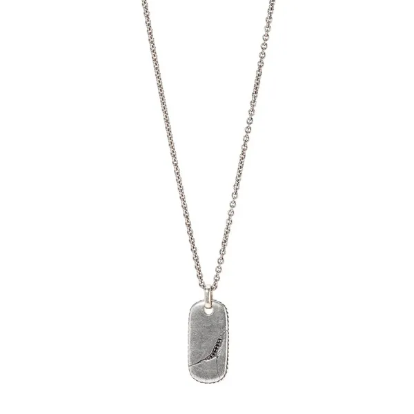 John Varvatos Silver Black Diamond Dog Tag Necklace Carats Mcallen, TX