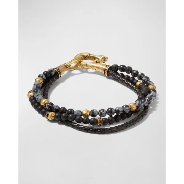 John Varvatos Triple Strand Brass and Leather Bracelet Carats Mcallen, TX