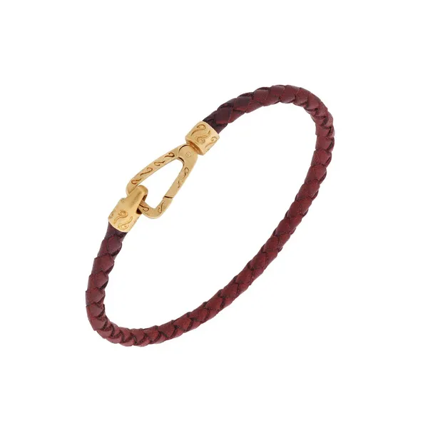 Men's Accessory Matte Yellow Gold Leather Bracelet Carats Mcallen, TX