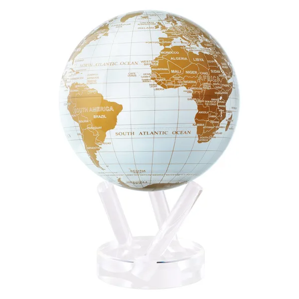 White and Gold 6" MOVA Globe with Acrylic Base Carats Mcallen, TX
