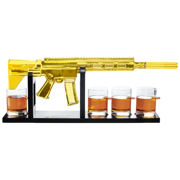 The Wine Savant AR15 Gold Whiskey Decanter Set with 4 bullet Carats Mcallen, TX