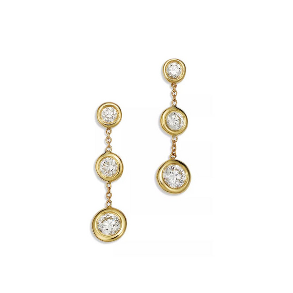 18K Yellow Gold Diamond Bezel Drop Earrings Carats Mcallen, TX