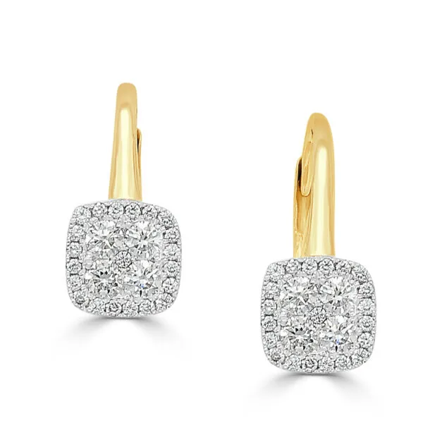 14K Yellow Gold Small Firenze II Diamond Cushion Polished YG Top Earrings Carats Mcallen, TX