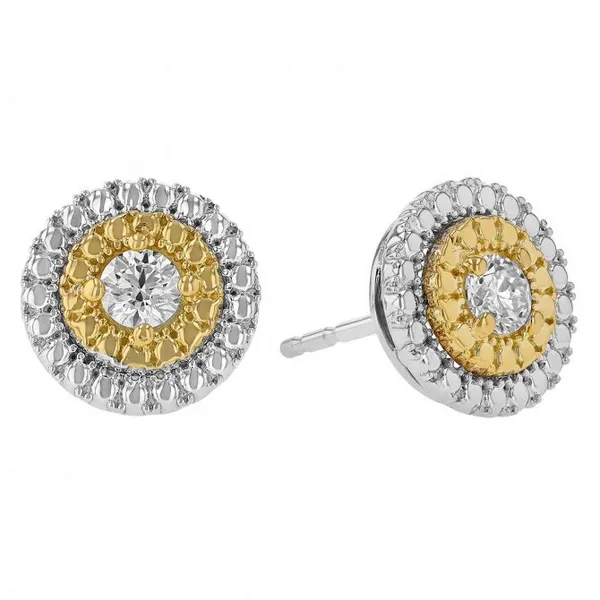 18K Yellow and White Gold Large Diamond Dot Earrings Carats Mcallen, TX