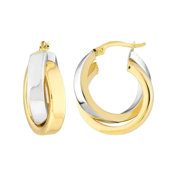 MIDAS 15mm Two-Tone Criss-Cross Tube Round Hoop Earrings 14K Yellow & White Gold Carats Mcallen, TX