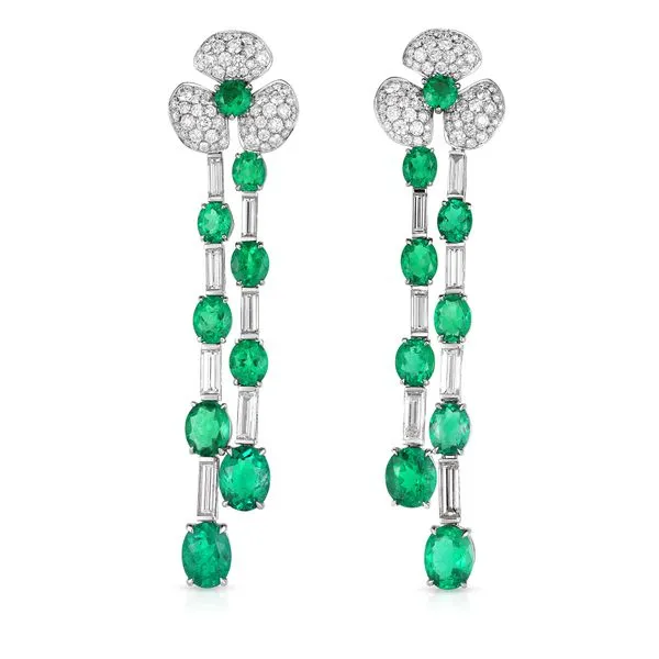 Cicada Jewelry Platinum Earrings with Panjshir Emerald and Diamonds Carats Mcallen, TX