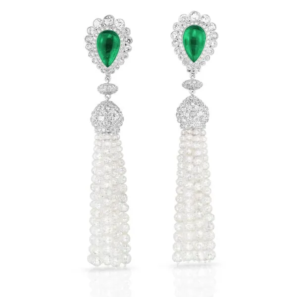 Cicada Jewelry Platinum and 18K Gold Emerald and Diamond Earrings Carats Mcallen, TX