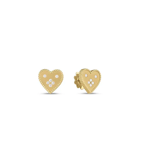 ROBERTO COIN 18 K YELLOW GOLD DIAMOND VENETIAN PRINCESS HEART EARRINGS Carats Mcallen, TX