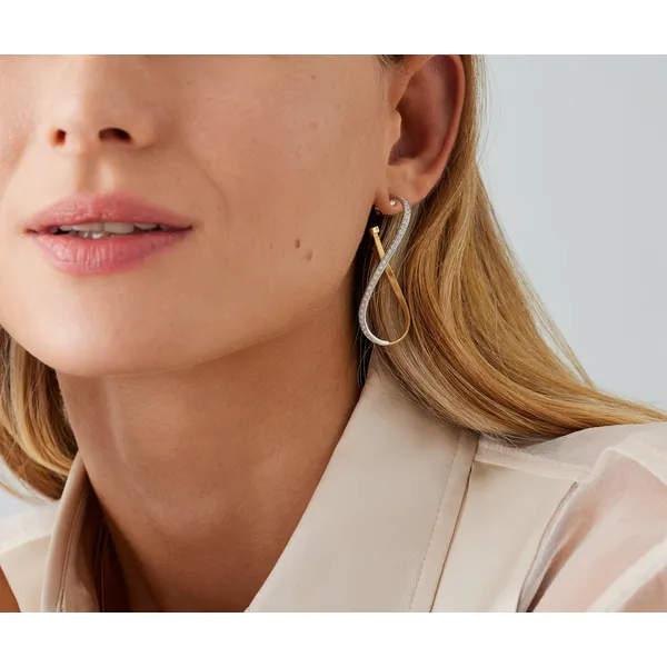 MARCO BICEGO MARRAKECH 18K Yellow Gold Twisted Irregular Medium Hoops with Diamond Pavé Image 2 Carats Mcallen, TX