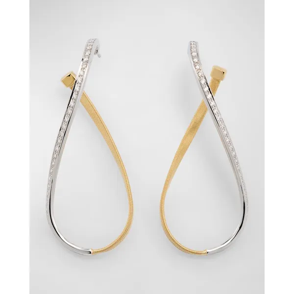 MARCO BICEGO MARRAKECH 18K Yellow Gold Twisted Irregular Medium Hoops with Diamond Pavé Carats Mcallen, TX