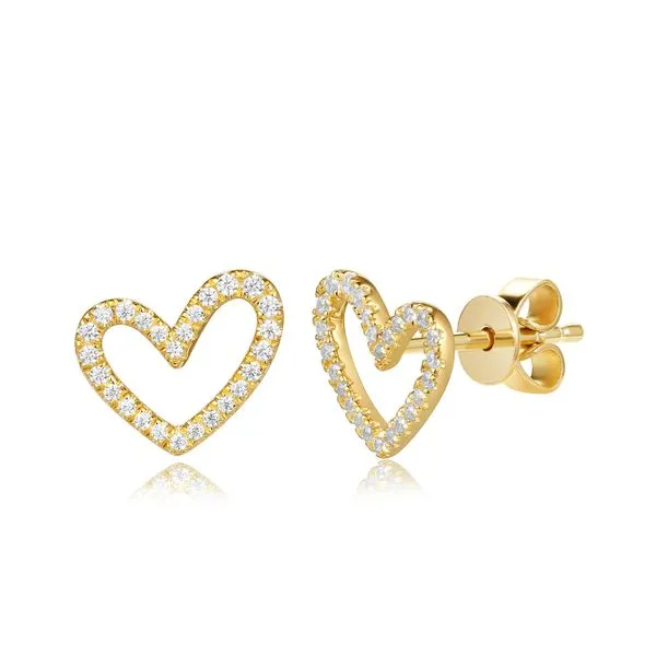14K Yellow Gold & Diamond Heart Earrings Carats Mcallen, TX