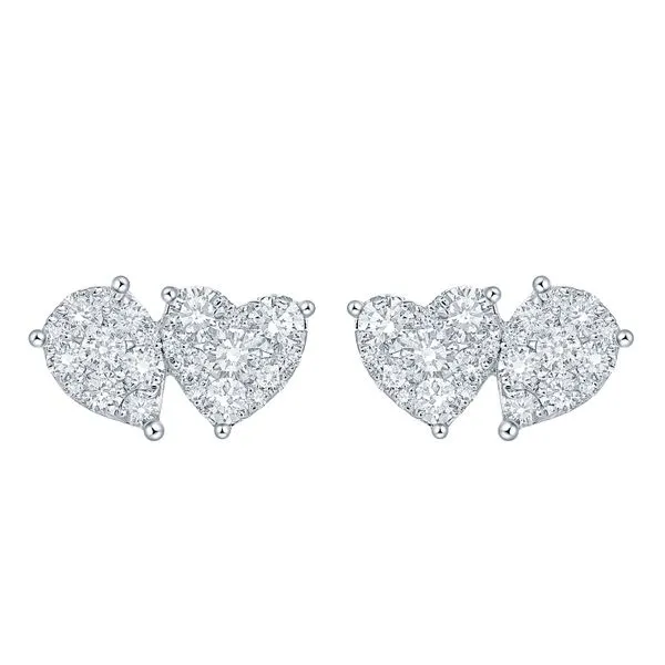 14K White Gold & Diamond Double Heart Earrings Carats Mcallen, TX