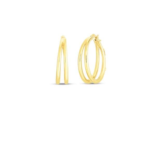 18K YELLOW DESIGNER GOLD GRADUATED THIN DOUBLE HOOP EARRINGS Carats Mcallen, TX