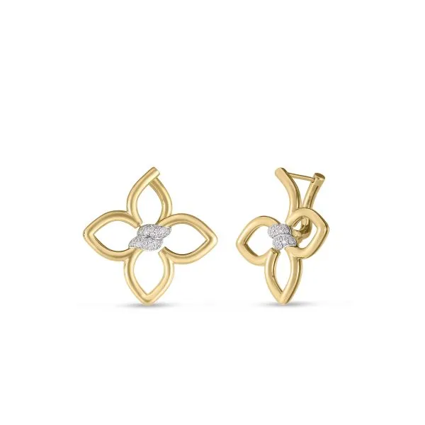 18K YELLOW/WHITE GOLD CIALOMA SMALL DIAMOND FLOWER EARRINGS Carats Mcallen, TX