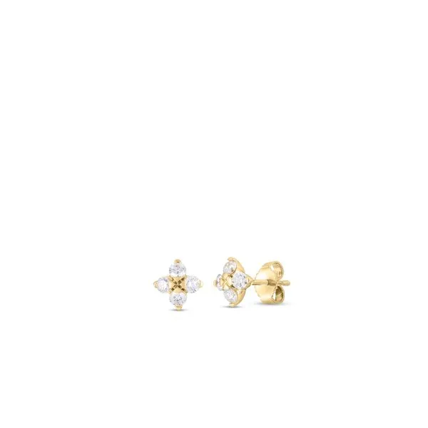 18K YELLOW GOLD LOVE IN VERONA SMALL DIAMOND FLOWER STUD EARRINGS Carats Mcallen, TX