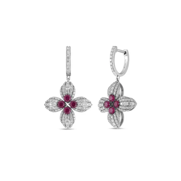 18 K WHITE GOLD DIAMOND AND RUBY LOVE IN VERONA EARRINGS Carats Mcallen, TX