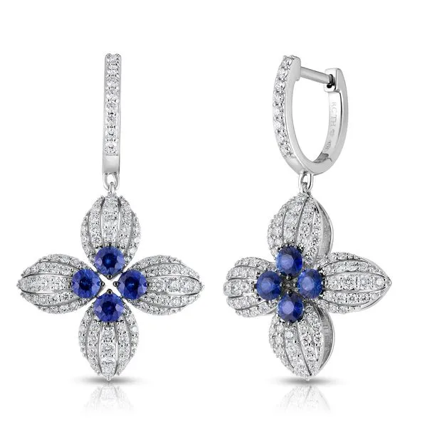 ROBERTO COIN 18K WHITE GOLD LOVE IN VERONA DIAMOND AND BLUE SAPPHIRE FLOWER EARRINGS Carats Mcallen, TX
