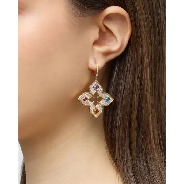 ROBERTO COIN 18K ROSE GOLD DIA RUBY TANZ BTOP VENETIAN PRINCESS EARRINGS Image 3 Carats Mcallen, TX