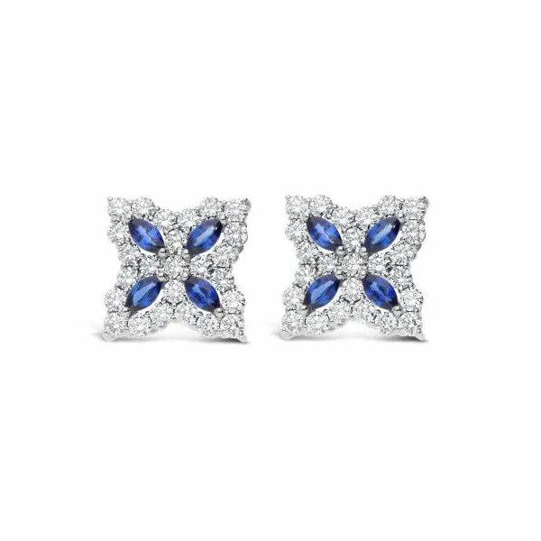 Roberto Coin 18K WHITE DIAMONDS AND SAPPHIRES FLOWER EARRINGS - MEDIUM Carats Mcallen, TX