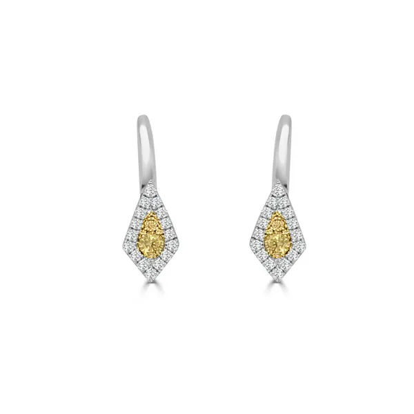 14 K YWGOLD SMALL KITE SHAPED EARRINGS WITH YELLOW AND WHITE DIAMONDS YD=.10 WD=.18CTS Carats Mcallen, TX