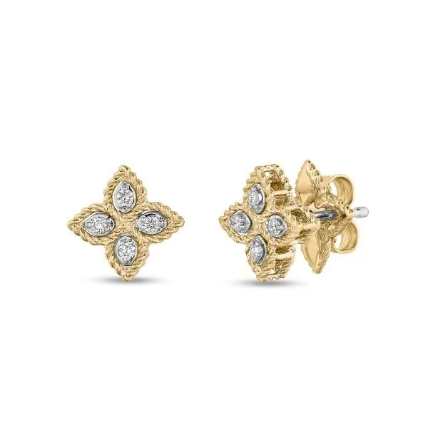 ROBERTO COIN 18K YELLO/WHITE GOLD DIAMOND PRINCESS FLOWER ERRINGS Carats Mcallen, TX