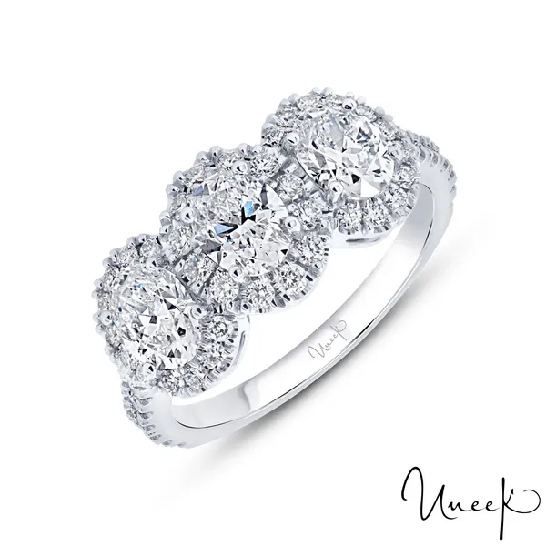 Uneek Signature Collection Triple-Halo Oval Shaped Diamond Engagement Ring Carats Mcallen, TX