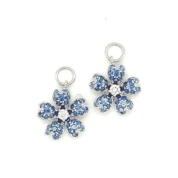 18K WHITE GOLD BLUE SAPPHIRE FLOWER DETAHCBALE DROPS WITH .16 CTS DIAMONDS Carats Mcallen, TX