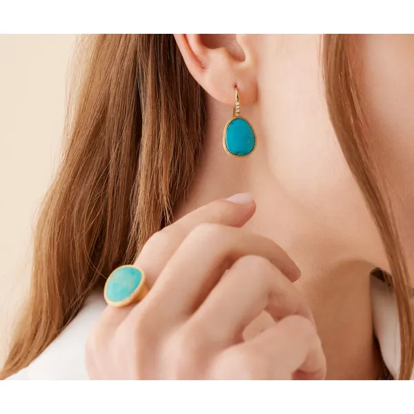 LUNARIA 18K Yellow Gold Drop Earrings with Turquoise and Diamond Accent Image 2 Carats Mcallen, TX