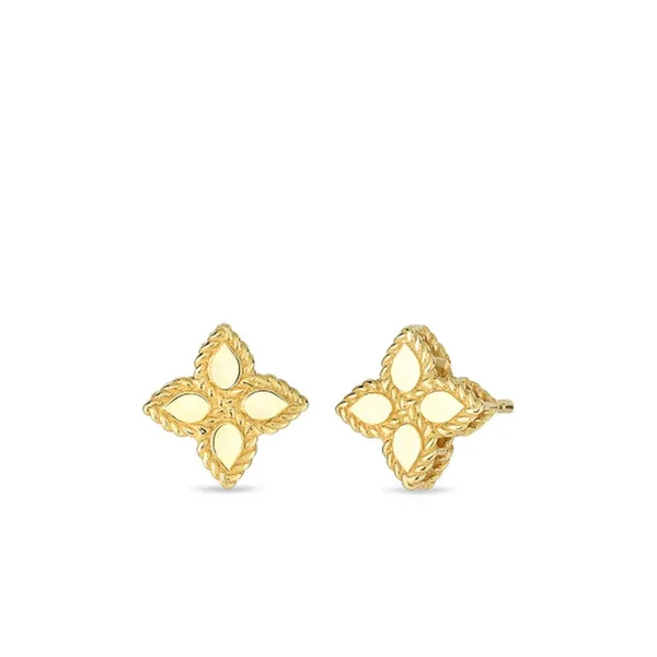 ROBERTO COIN 18KT YELLOW GOLD PRINCESS FLOWER  MEDIUM STUD EARRINGS Carats Mcallen, TX