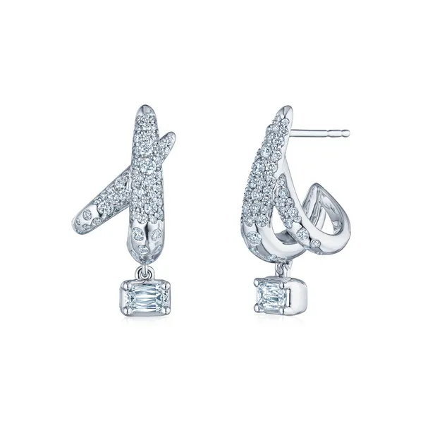 KWIAT COBBLESTONE ASHOKA PAVE DIAMOND HUGGIE EARRINGS IN 18K WHITE GOLD Carats Mcallen, TX