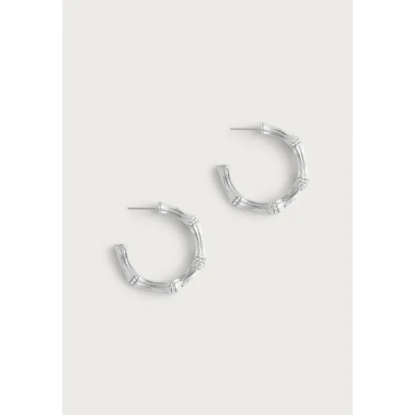 Bamboo Medium Hoop Earrings, Silver Image 2 Carats Mcallen, TX