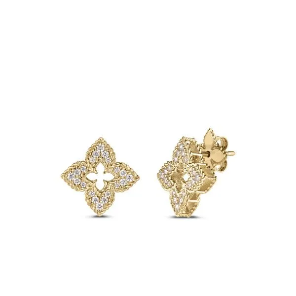 ROBERTO COIN YG VENTIAN PRINCESS PAVE DIAMOND SMALL FLOWER STUD EARRINGS Carats Mcallen, TX