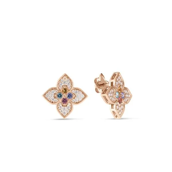 ROBERTO COIN 18 K ROSE GOLD DIAMOND TANZANITE SWISS BLUE TOPAZ RUBELLITE CITRINE EARRINGS BT.02  C=.02 D=.12 T=.02CTS Carats Mcallen, TX
