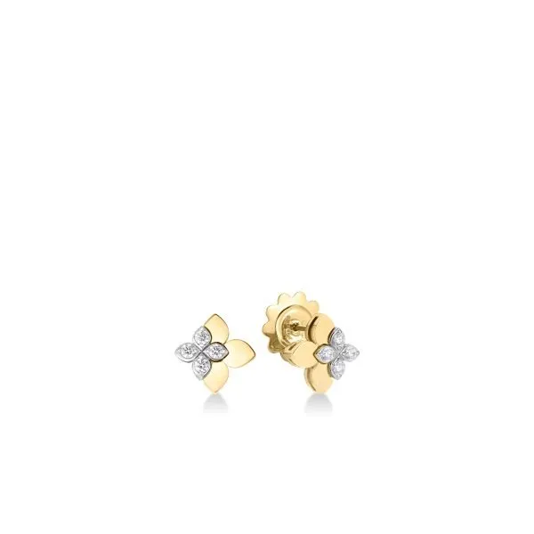 ROBERTO COIN 18 KT YELLOW AND WHITE GOLD DIAMOND TINY PRINCESS EARRINGS Carats Mcallen, TX