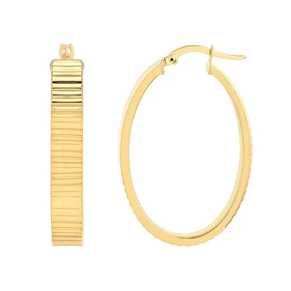 MIDAS 32*22MM D/C RIDGED REC TUBE HOOP EARRINGS 14K YG Carats Mcallen, TX