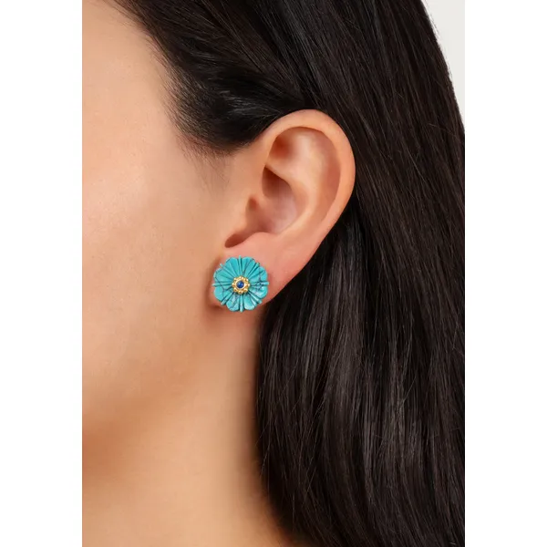 ANABEL ARAM Milos Carved Stone Flower Stud Earrings, Turquoise Image 2 Carats Mcallen, TX