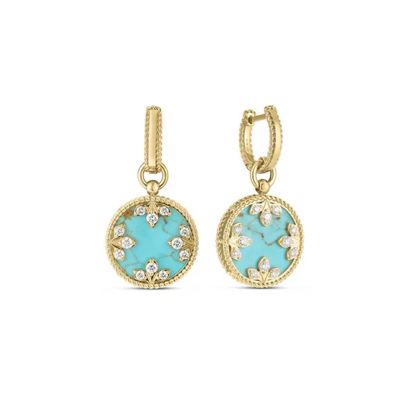 ROBERTO COIN 18 KT MEDALLION DIAMONDS AND TURQUOISE DROP EARRINGS Carats Mcallen, TX