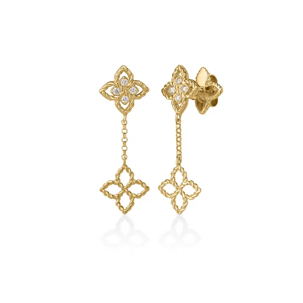 Roberto Coin Yellow Gold Love In Verona Diamond Tiny Flower Drop Earrings Carats Mcallen, TX