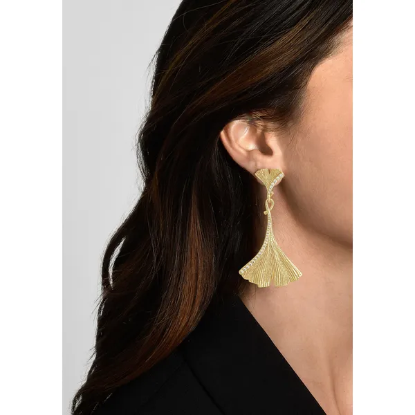 18K Gold Ginkgo Large Drop Earrings Image 2 Carats Mcallen, TX