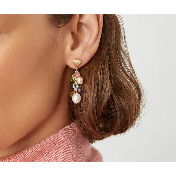 PARADISE 18K Yellow Gold Gemstone Earrings with Freshwater Pearls Image 2 Carats Mcallen, TX