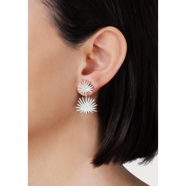 Palm Pave Double Fan Palm Earrings, Silver Image 2 Carats Mcallen, TX