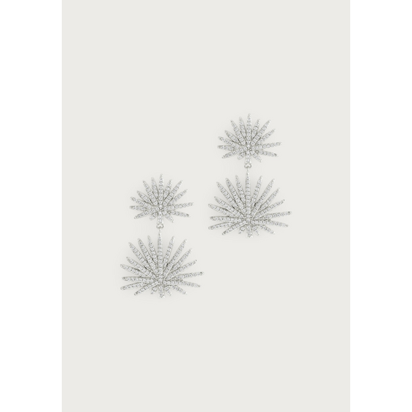 Palm Pave Double Fan Palm Earrings, Silver Carats Mcallen, TX