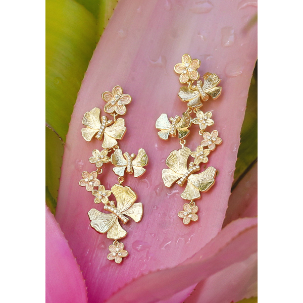 ANABEL ARAM BUTTERFLY WITH FLOWERS DANGLE EARRINGS Image 3 Carats Mcallen, TX