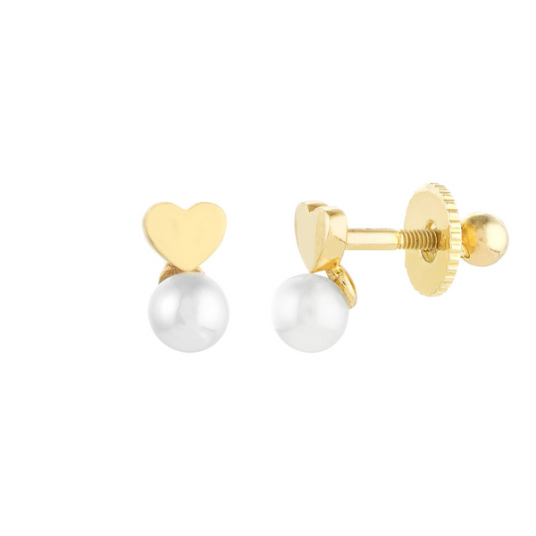 MIDAS HEART WITH 4MM PEARL STUD EAR SCREW BACK EARRINGS 14K Carats Mcallen, TX