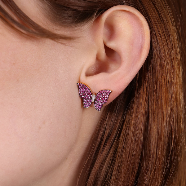PINK ROSE BUTTERFLY PINK SAPPHIRE DIAMOND EARRINGS 18KR Image 2 Carats Mcallen, TX