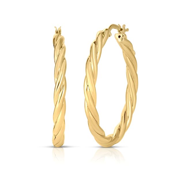18K KT YELLOW GOLD CLASSIC TWISTED HOOP EARRINGS Carats Mcallen, TX