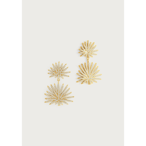 Palm Pave Double Fan Palm Earrings, Gold Carats Mcallen, TX